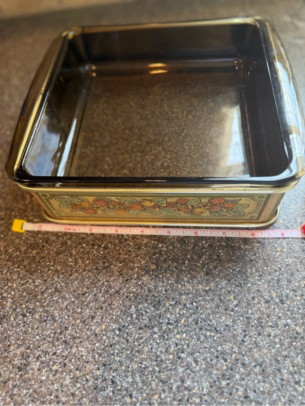 Vintage Pyrex 232 2 Qt Casserole Dish w/ Fruit Metal Serving Cradle Handles